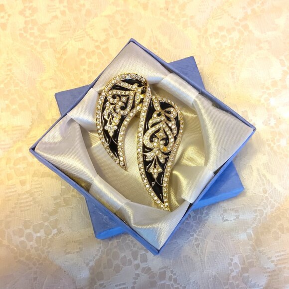 Vintage Butler Clear Rhinestone Gold Plated Leaves Metal Brooch Art Deco Jewelry - Picture 4 of 8